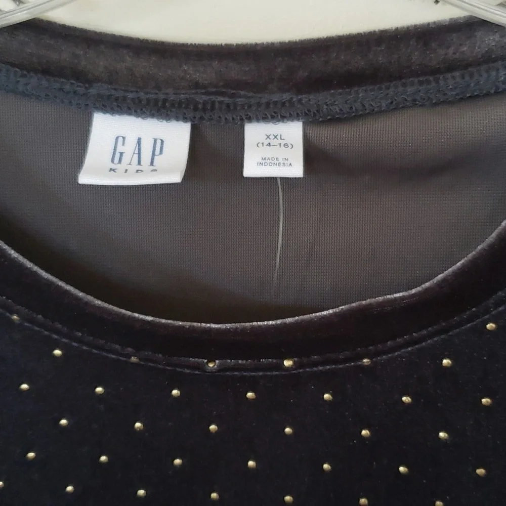GAP new dark gray with gold tiny dots velvet girls dress 14/16